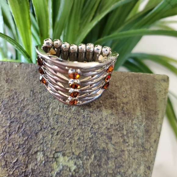 Silver Tone Adjustable Band Ring with Orange Brown Jewels 💥3 for $24💥 - Picture 15 of 15